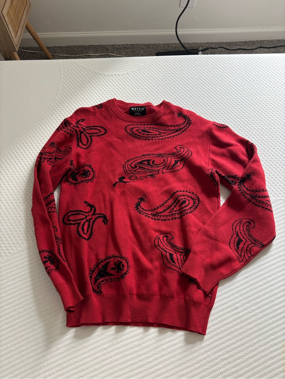 Red Paisley Crewneck Sweater by WXYZU